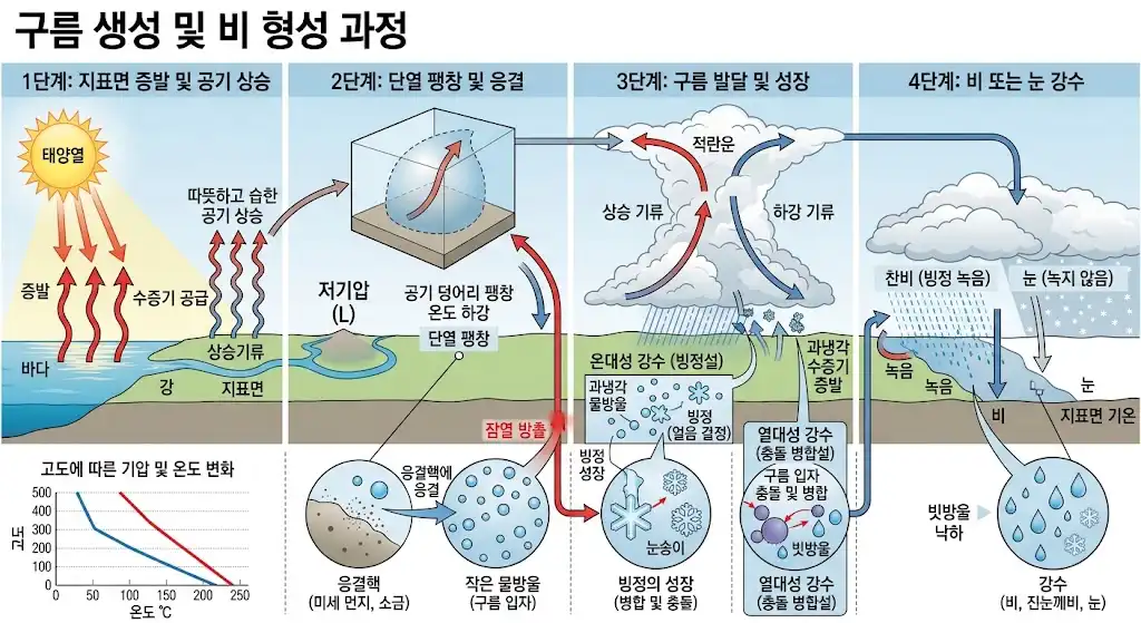 구름이 비를 내리게 되는 과정
