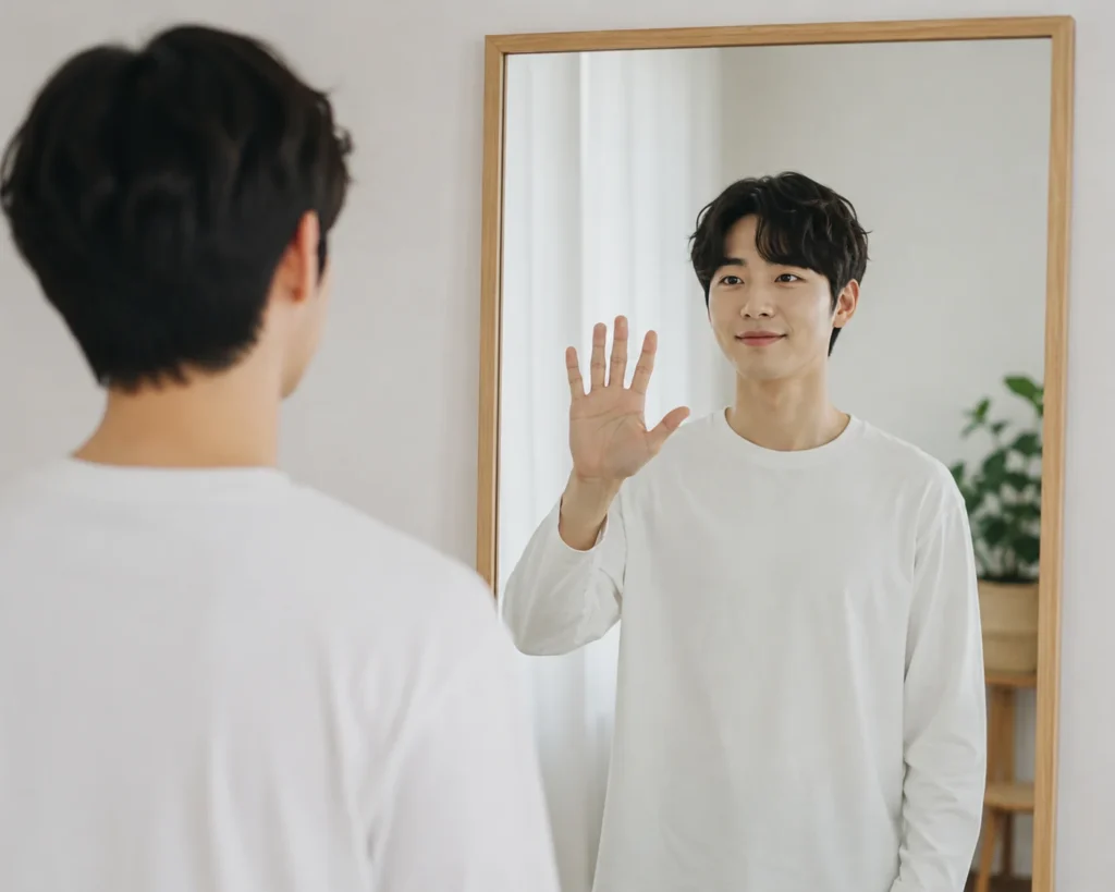 거울 좌우반전처럼 보이는 모습